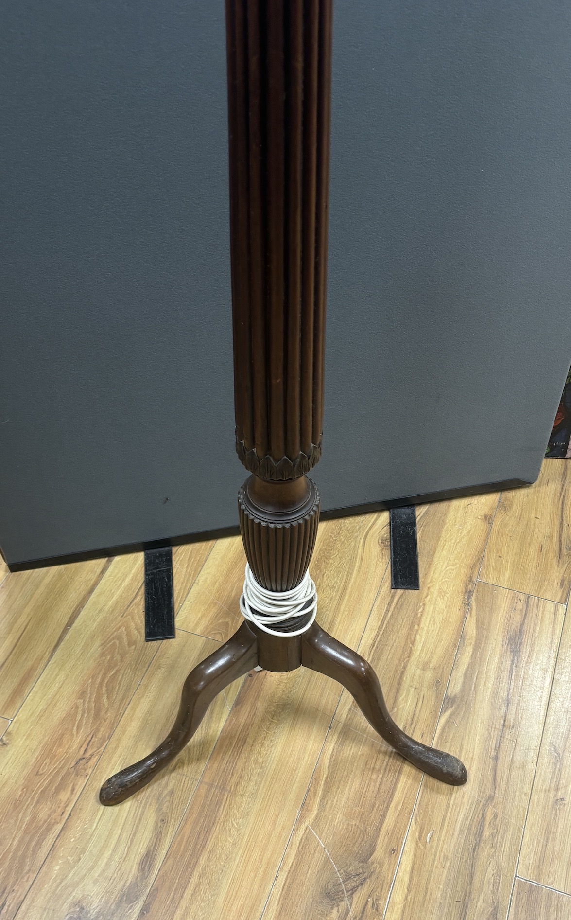 A George III mahogany bedpost lamp standard, height 141cm